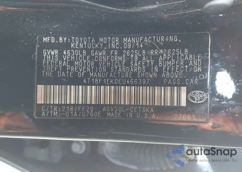 2014 Toyota Camry Se из США, поврежденный, VIN 4T1BF1FK0EU466397